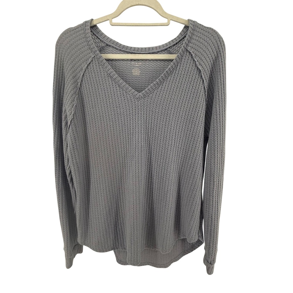 American Eagle Women's Medium Soft & Sexy Top‎ Waffle Knit Thermal V-Neck